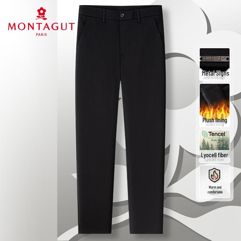 

MONTAGUT Men s Plush Lined Mid-Waist Business Casual Trousers 40