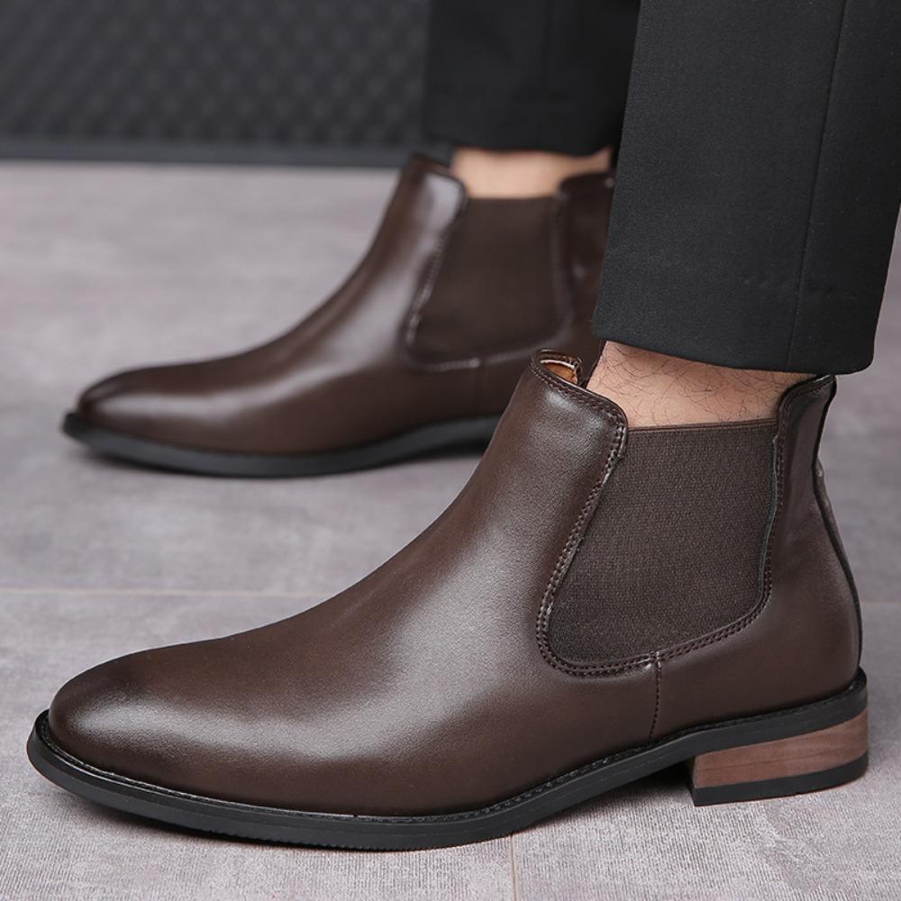 

Men s Ankle Boots Black Chelsea Boots Men s High Top Leather Shoes Simple Casual Business Dress Round Head Leather Boots Man 45 коричневий