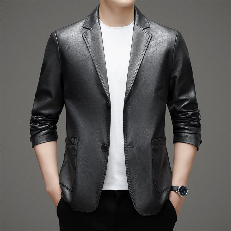 Осенняя мужская кожаная куртка большого размера — фото 4