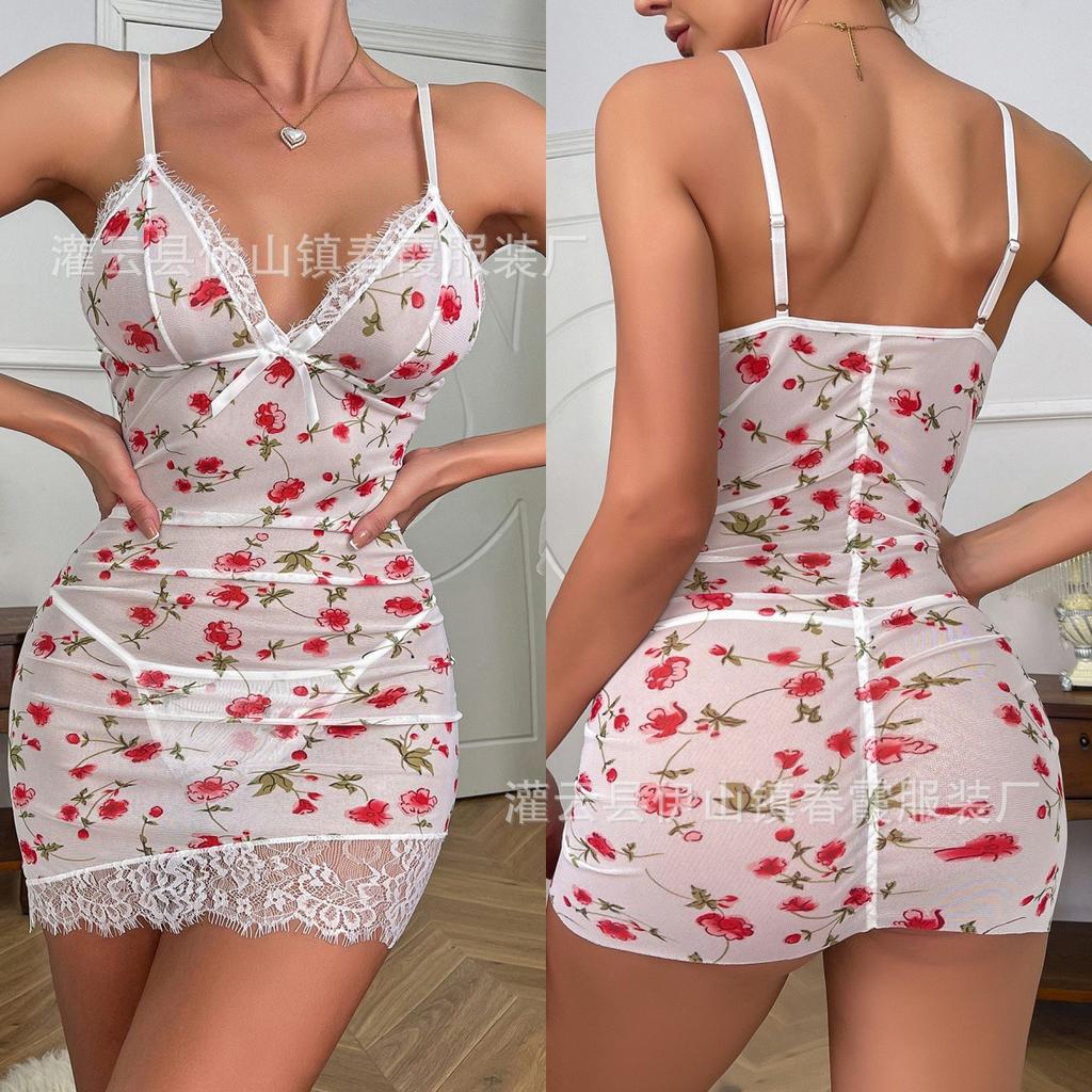 Women's fashion, sexy fun floral lace V-neck hip dress, women's clothing, new