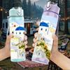 1PC Santorini White Building Sea View 750ml Color Plastic Sports Water Bottle Leakproof Flip Straw Lid Suitable for Sports Office Home Use