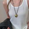 Korean Chic Heart Pleated Black Rope Necklace: Women's Adjustable Long Chain for Sweaters