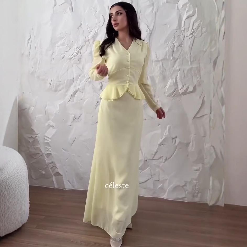 2025 Höst Chic Knäppning Flare-fåll Topp och Smal Görande Kjoldräkt