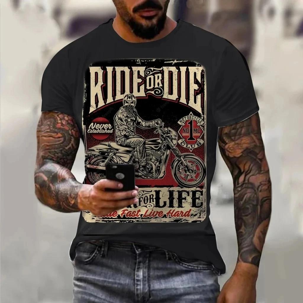 Summer Motorcycle Print Men's T-shirts Hip Hop Skulls Motor Streetwear Loose Short Sleeve Tops Punk Tee Shirts Men Clothing 6XL