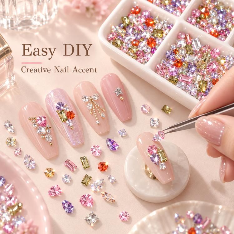 1440 PCS / Set Mini Flat Bottom Sparkling Diamond Nail Jewelry Set