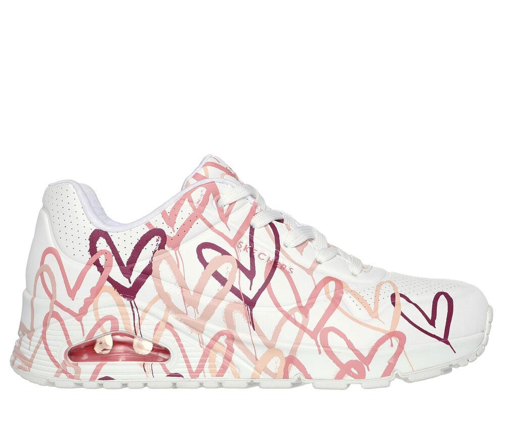 Sneakers Skechers White / Coral Imprimé De Coeur Uno Spread The Love