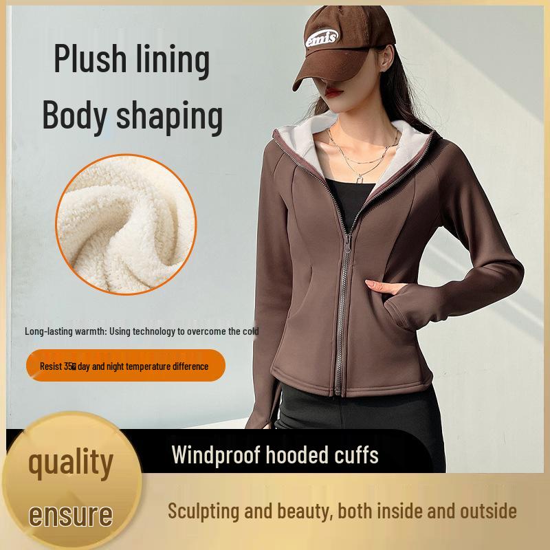 

Женская толстовка с капюшоном H675 приталенного кроя для йоги: Флисовая подкладка, ветрозащитный, теплый спортивный топ для осени/зимы M (suitable for 95-110 jin)