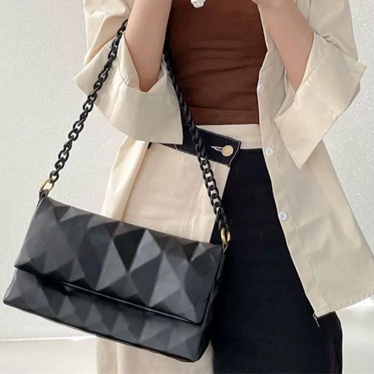 Rhombus Chain Geometric Underarm Bag Women'S High-End Niche Design Solid Color Fashion Shoulder Messenger Bag