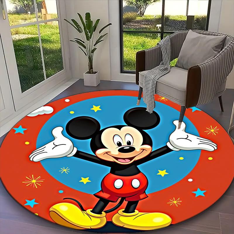[1pc Mickey Mouse Red Pastel Floral Pattern Black Office Carpet] Easy Maintenance Chair Rug for Conference Room Use, Durable Round Sofa Floor Mat