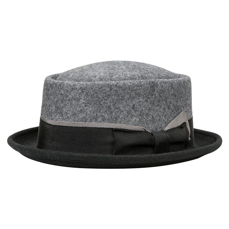 Autumn and Winter Vintage Premium Wool Felt Pork Pie Hat for Men Women Short Brim Elegant Ribbon Bow Dress Fedora Hat Unisex
