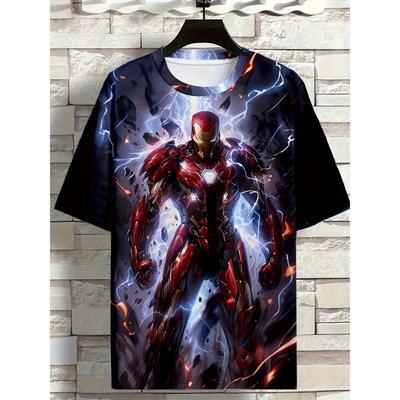 Summer Men's 3D Printed Marvel Avengers League Iron Man T-shirt - Street Round Neck Loose Short Sleeve Adult Sports Shirt
