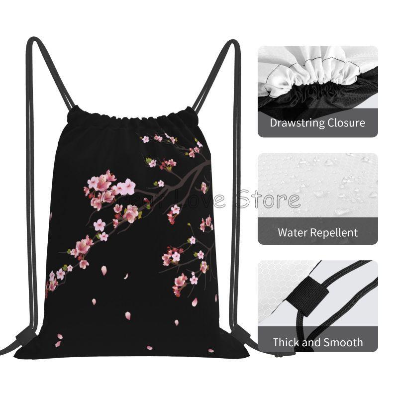 Japanese Sakura Cherry Blossoms Drawstring Backpack Women Lightweight Foldable Sport Gym Sackpack Portable Sacks for Training