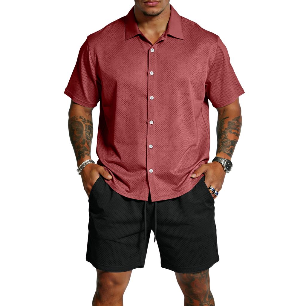 Men's Casual Lightweight Breathable Short-Sleeve Shirt And Shorts Set