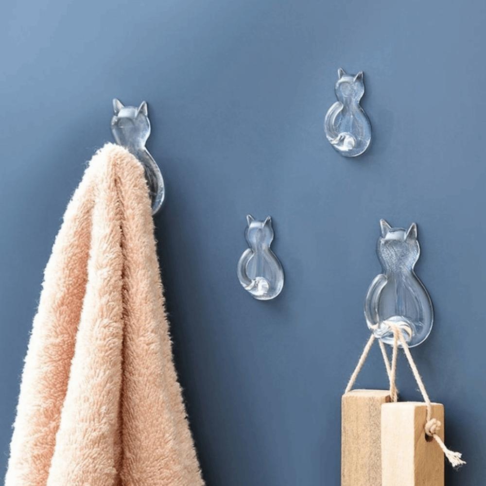 5Pcs Waterproof Wall Hook No-Drilling Towels Rack Multifunctional Cartoon Cat Hooks  Space Saving
