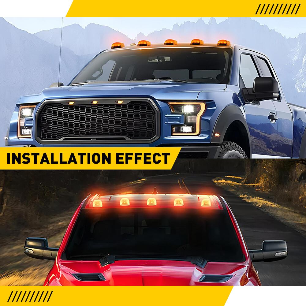 5PCS Universal Solar Powered Cab Flashing Light Roof Cab Amber Marker Lights