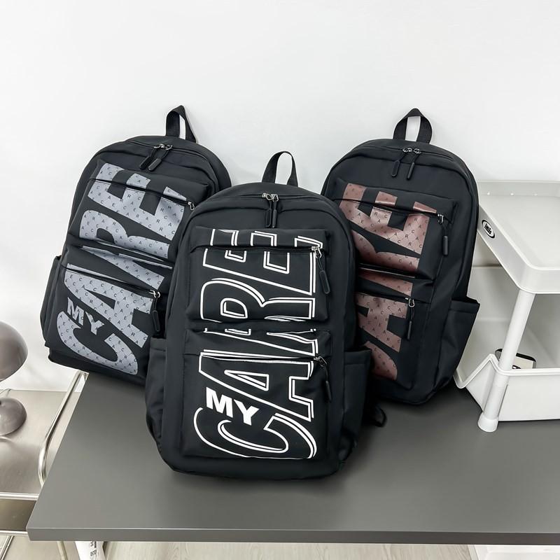 Pattern Letter Simplified Large Capacity Student Backpack For School Outdoor And