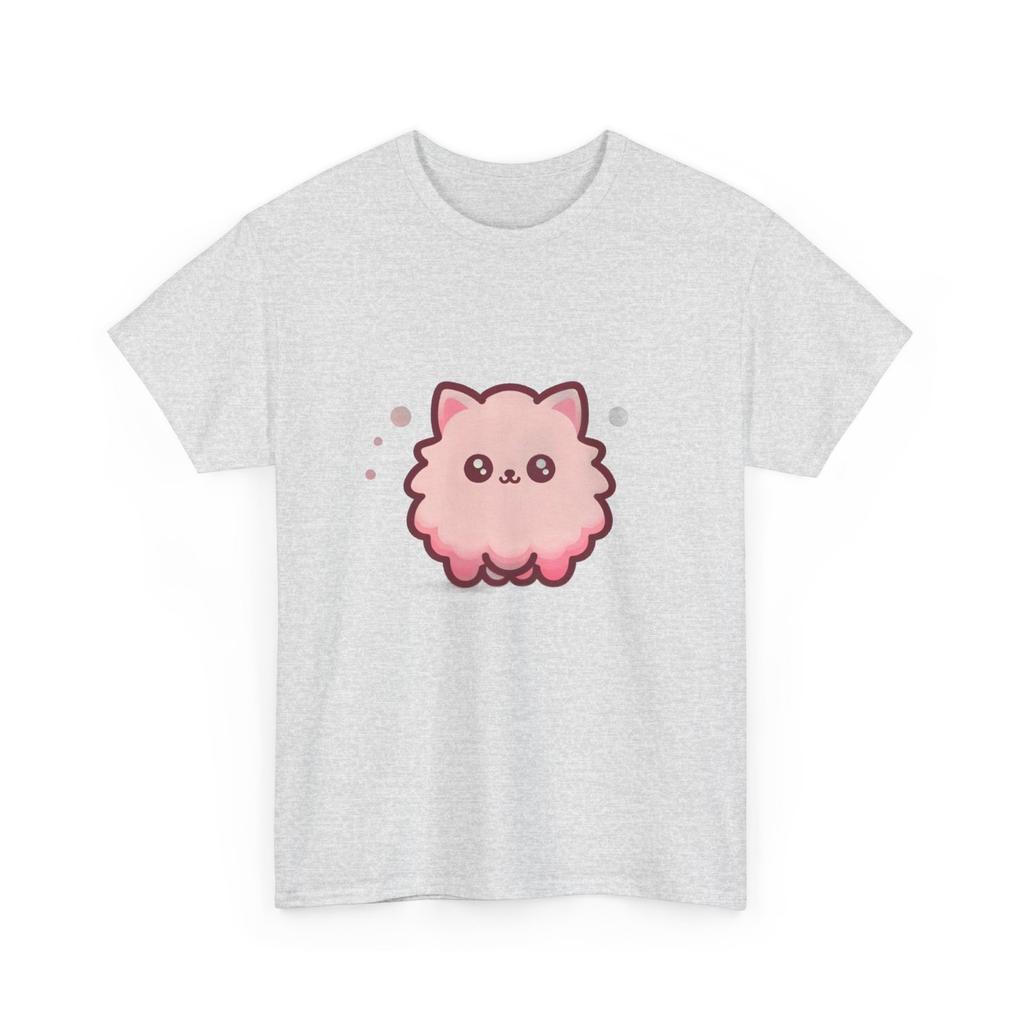 Cute Fluffy Pink Cat Cartoon Graphic T-shirt