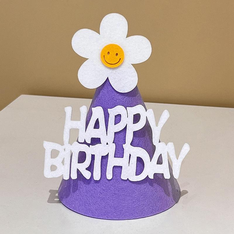 Cute Happy Birthday Hat Felt Cone Hats DIY Birthday Cap Celebration Decor Birthday Party Supplies Photo Props for Adult Kids