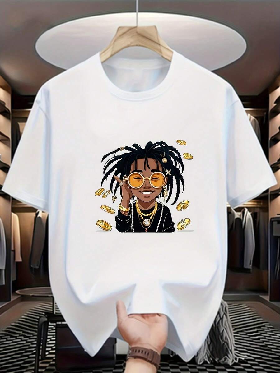 Beige Golden Grill Money Print TShirt RapInspired Rap Artist Graphic Tee With Dollar Sign S