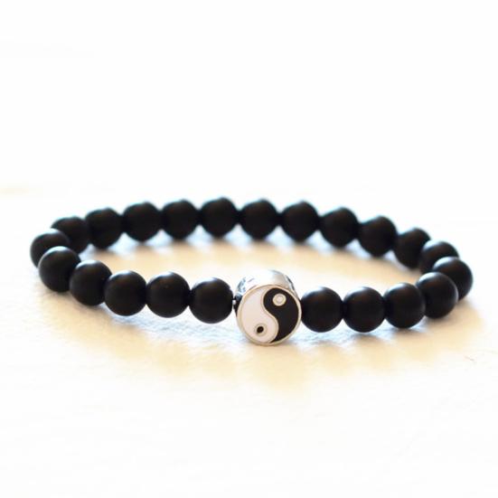 Fashion Classic Round Yin Yang Beads Unisex Bracelet Lovers Couple Jewelry Gift