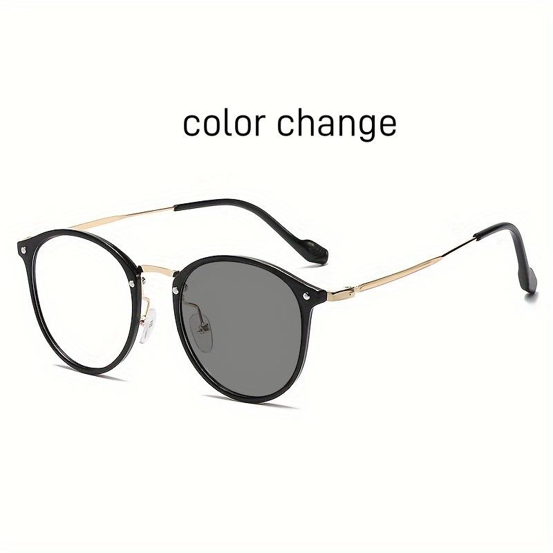 

Trendy Women Ultra Light Anti Blue Light Glasses Metal Frame Dual Use Color Changing For Work And Leisure