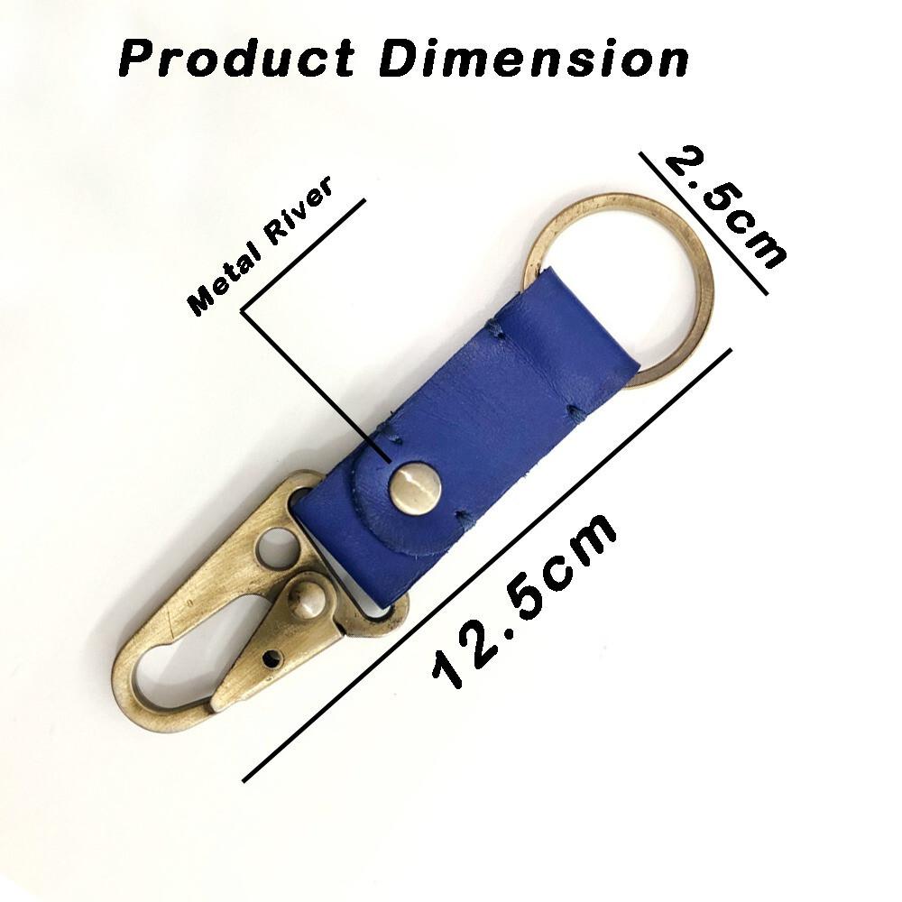 RSINC Full Grain Handmade Leather Keychain | Metal Fittings | Brass Finish Blue B0DSW7LMG3