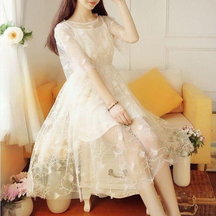 2026 Summer Chic Fairy Dress: Gentle Forest Style Waist-Cinching Long Skirt for Students Large абрикосовый