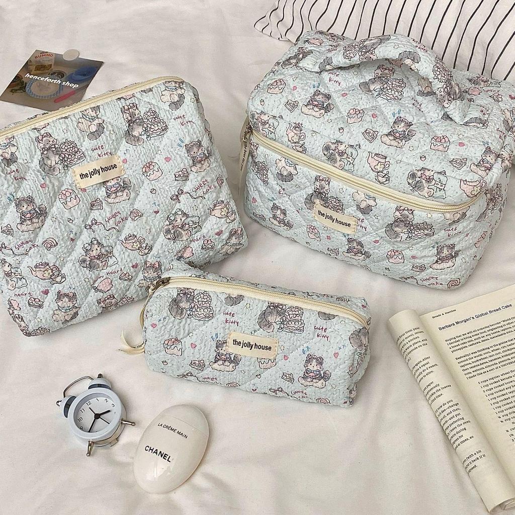 Korean-Style Large Capacity Bow Makeup Bag - Portable Travel Cosmetic Storage for Girls