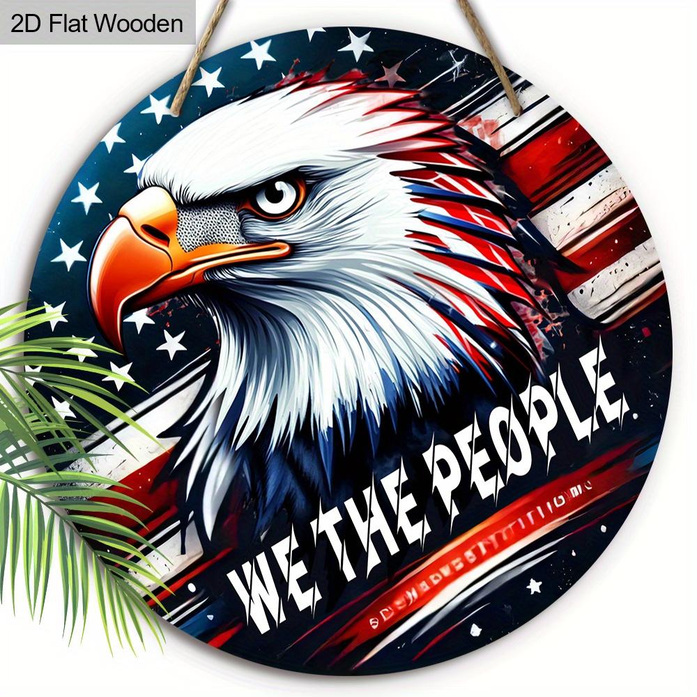 Patriotic Eagle Wooden Sign, Charming Round Sign for Front Door, Wall Hanging Decor - Ideal 4th of July & Memorial Day Gift for Patriots