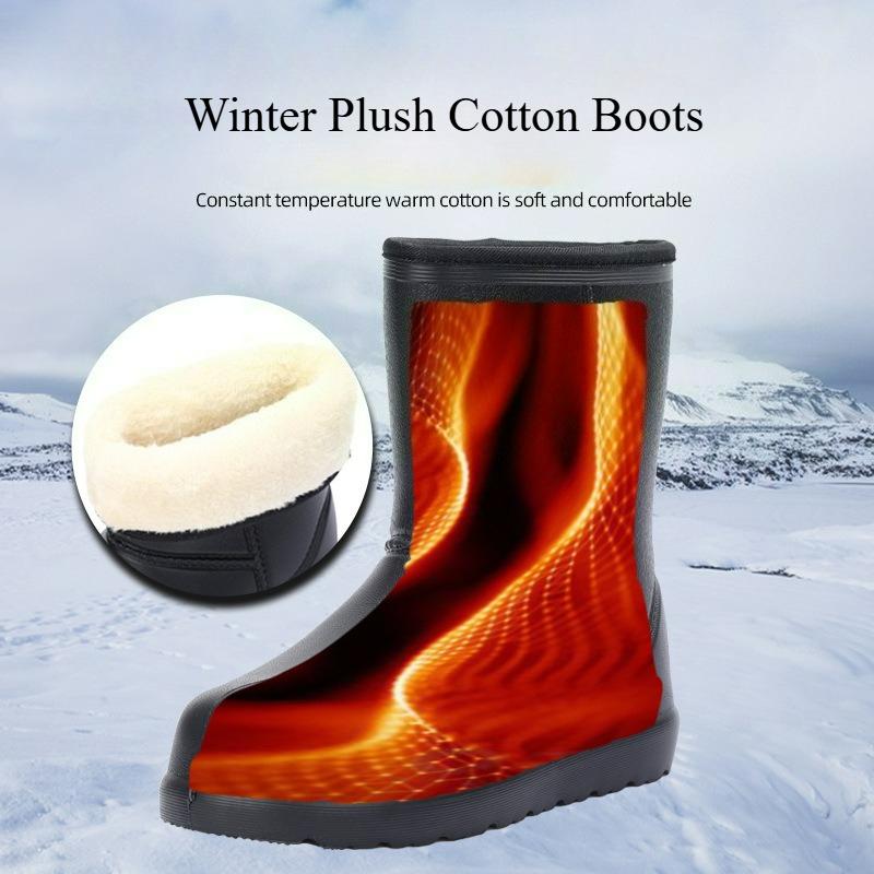 Men Boots Waterproof Rain Boots Winter Thickened Warm EVA Ankle Boots Slip on Outdoor Fishing Shoe Lightweight Work Cotton Shoes