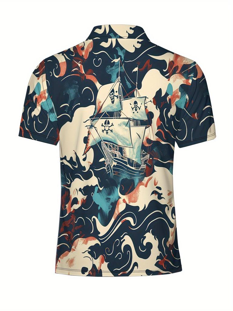 Men'S Short-Sleeve Polo Shirt - Flat Digital Print Pattern - No Texture - Stylish And Easy Short Sleeves, Buttoned, Casual Collared Polo Shirt,