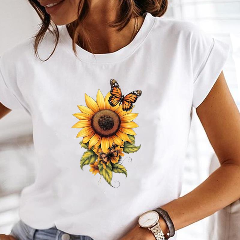 (Asian Size) Butterfly Cute Casual T Shirt Lady Female Top Printed Clothing  Fashion Graphic Short Sleeve T-shirts Women Tee