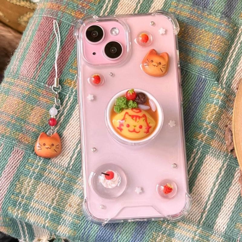 Fashion Cartoon Cat Bead Pendant Phone Straps Lanyard Pocket Keychain Strap Backpack Charm Car Key Decoration Chain