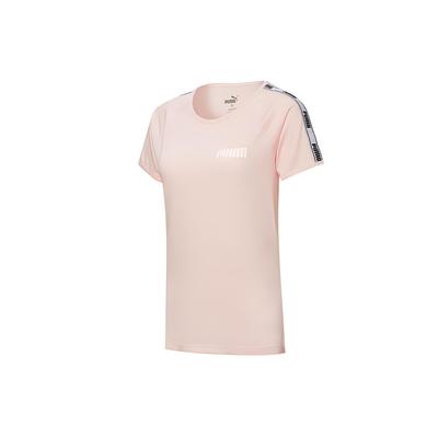 Tape Logo Print American Vintage Casual Sports Crew Neck Short Sleeve T-Shirt Women Tops Pink 587004-03