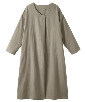 Nissen Cotton Size L Women's Triple-Layered 100% Pajama/Lounge Dress, Greige,