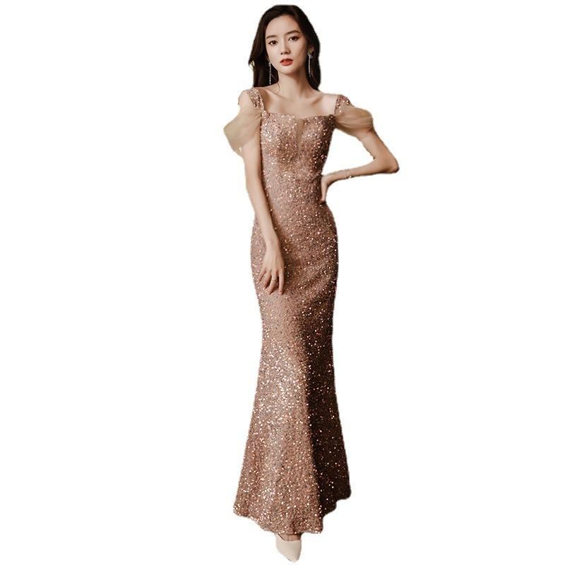 Banquet Evening Dress Fishtail Skirt 1011 New Summer Light Luxury Niche Sequins Annual Meeting Host Performance Dress Skirt