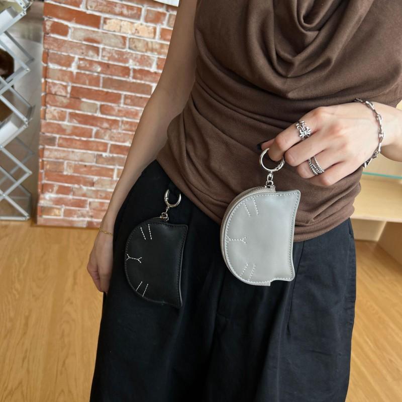 Ins Sheepskin Change Purse Soft Cute Retro Small Cat Coin Lipstick Earphone Bag Pendant