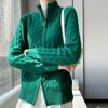 Women's Wool Zipper Knit Cardigan Sweater with Lapel