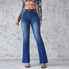 Women Slim Fitted High Waist Flared Long Denim Jeans Casual Commute Pants