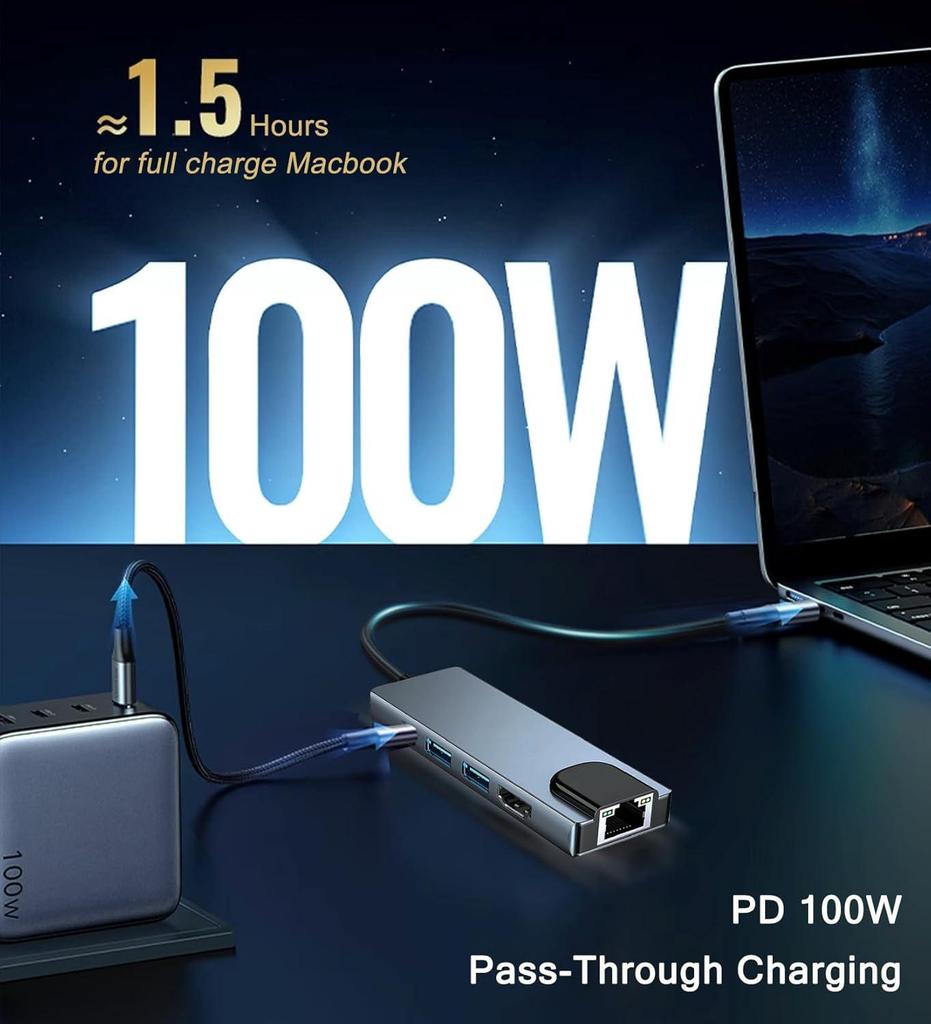 5-in-1 USB-C Hub: Multifunctional Expansion Dock for Mobile Phones, Tablets, and Laptops