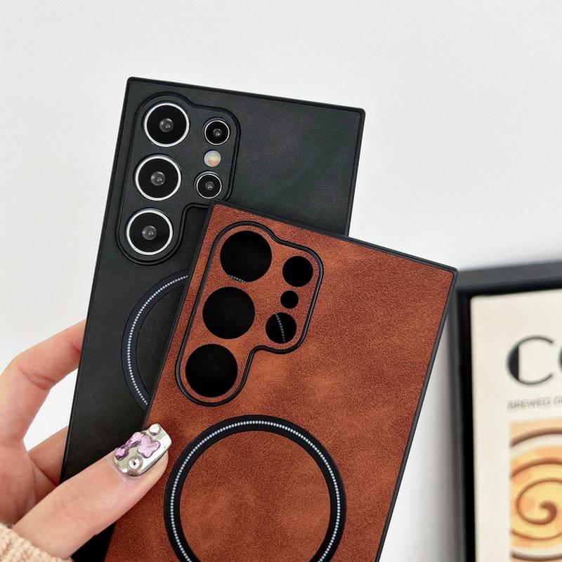 Carcasă de telefon pentru Samsung S25 Ultra S24 S23 S22 Plus, culoare solidă, piele mată, rezistentă la șocuri, subțire, magnetică, cu încărcare wireless, spate