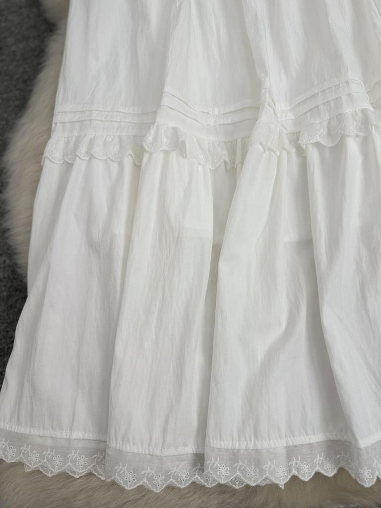 2025 Autumn/Winter Japanese-Korean Patchwork Lace A-line Midi Skirt