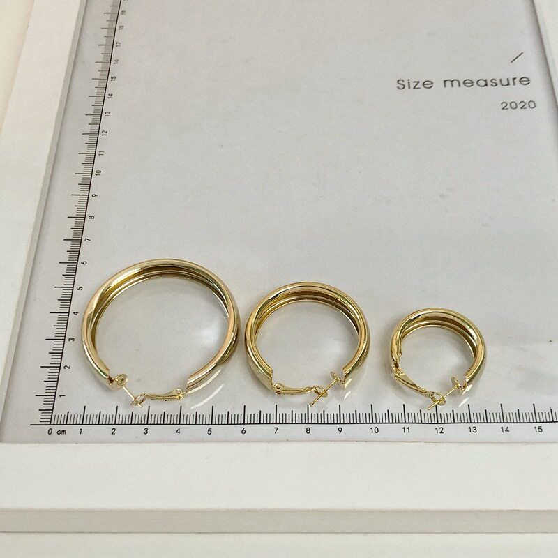 

Mona Same Style S925 Silver European and American Hong Kong Style Hoop Earrings Exaggerated Sweet Cool Metallic Texture Simple Large Hoop Earrings Small Size Gold Plated with Real Gold
