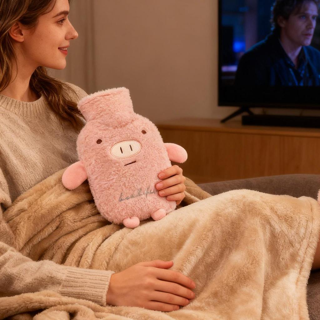 Hot Bottle 1L Leak Proof Soft Cartoon Pack Hot Water Bottle With Soft Cover For Legs Hands Shoulders Neck Back Travel School