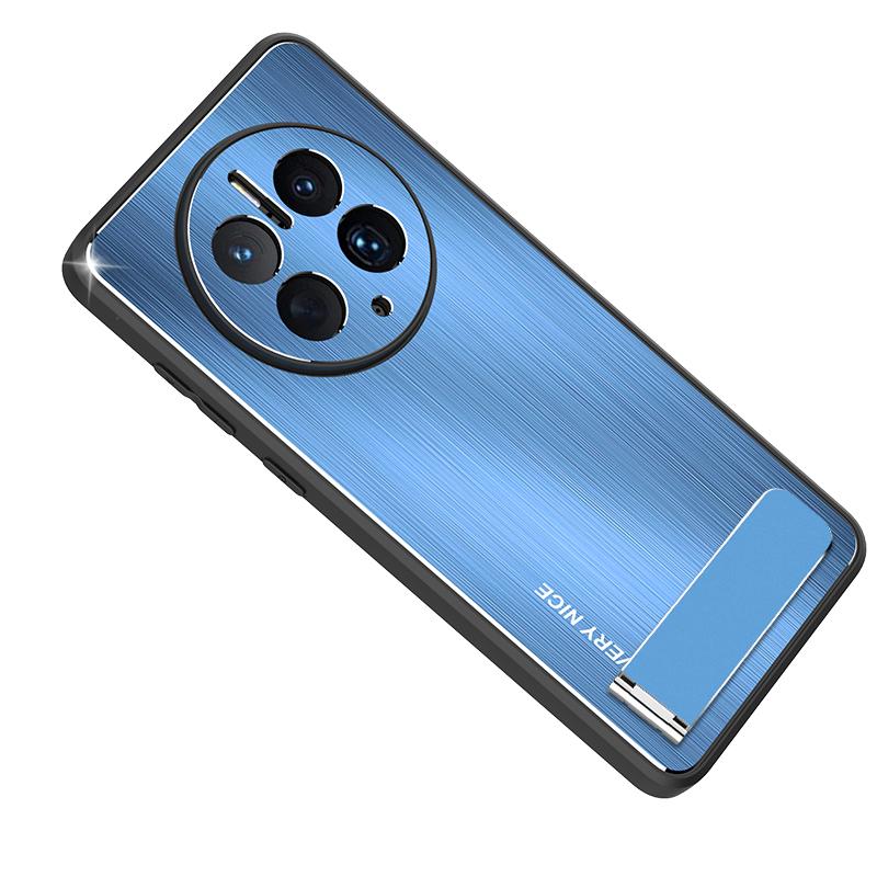 

For Huawei Mate 50 Pro 4G Kickstand Phone Case Brushed Aluminium Alloy Back TPU Edge Shockproof Cover Blue