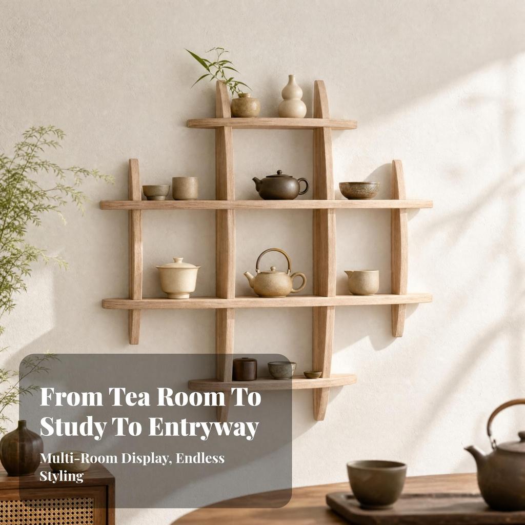 Wooden Wall Display Shelf Versatile for Reading Area, Entryway
