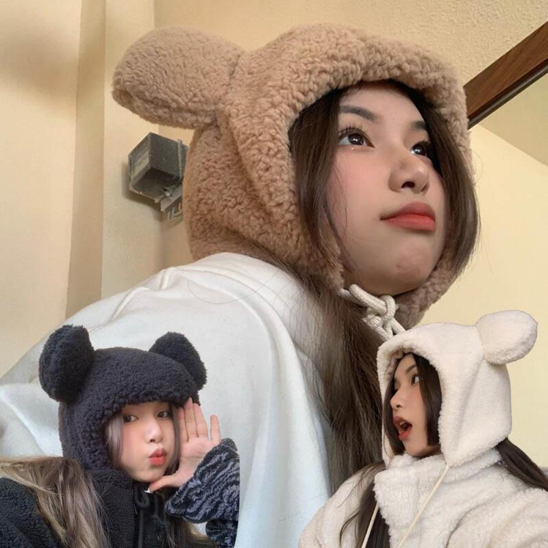 Женская зимняя шапка-ушанка с ушками мишки C6443_Ivory