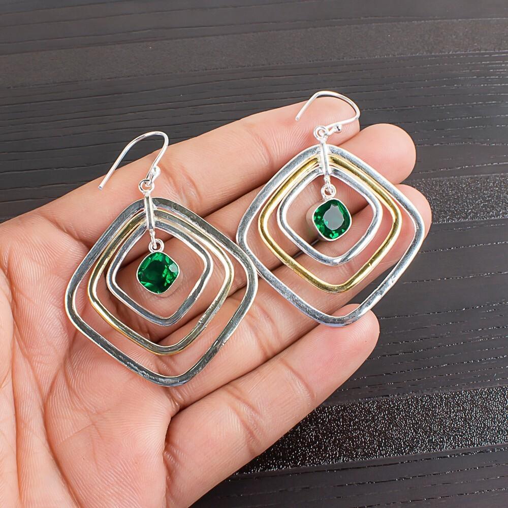 Pierre précieuse Diopside Chrome Argent Sterling 925 Bijoux faits main Boucles d'oreilles à crochet 2,44" EE-70-4