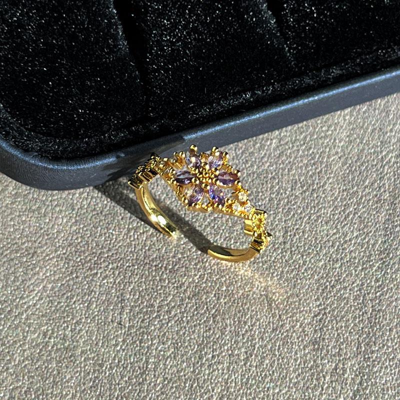 Retro Court Style Stacked Wearing Light Luxury Bow Open Ring Female Red Luan Golden Qi Flower Temperament Niche Index Finger Ring