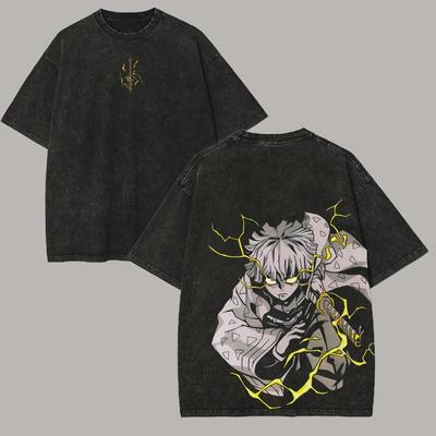 Zenitsu Demon Slayer Graphic T-shirt Manga Vintage Washed Oversized T Shirt Men Women Clothing Cotton Soft Short Sleeve Tees